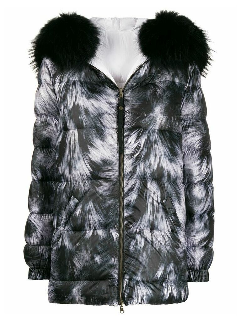 Mr & Mrs Italy zipped fur print coat - White