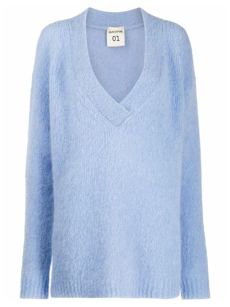 Semicouture oversized v-neck knit sweater - Blue