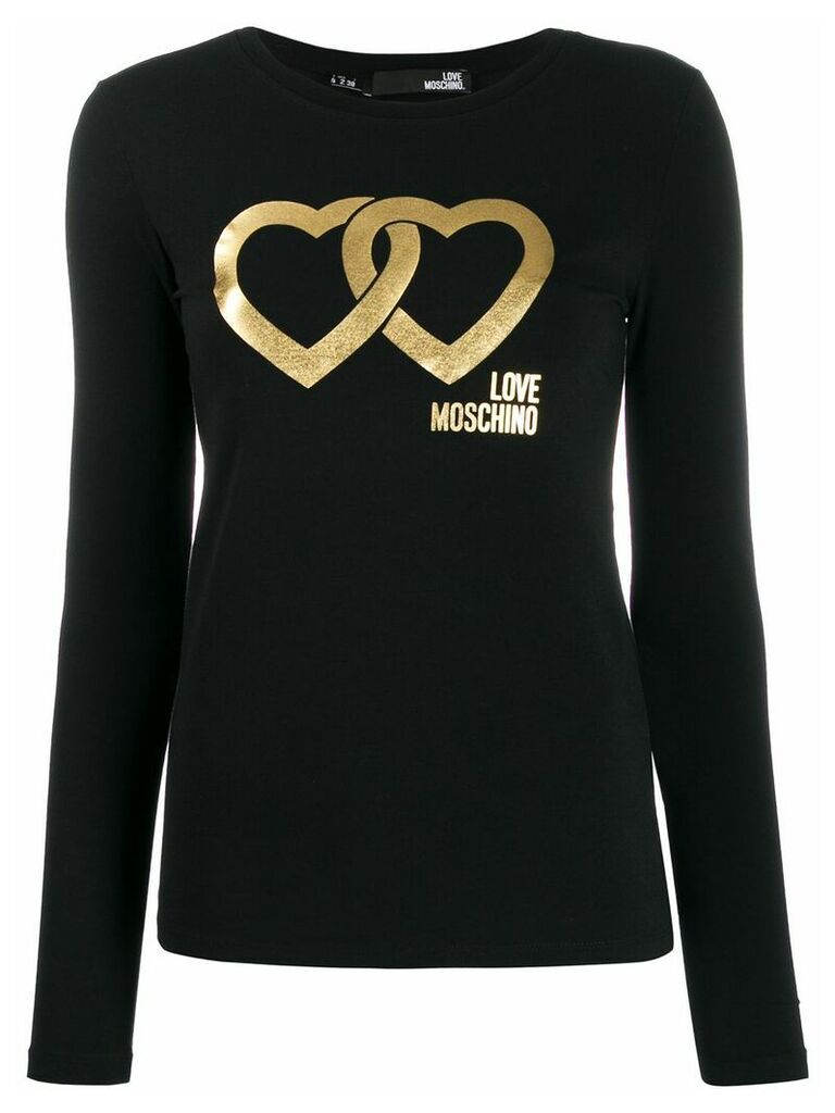 Love Moschino metallic double-heart logo T-shirt - Black