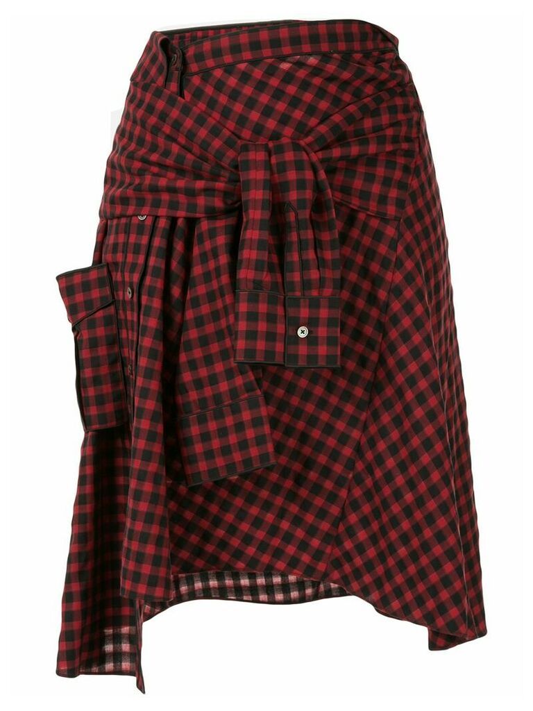PortsPURE checked tied sleeves skirt - Red