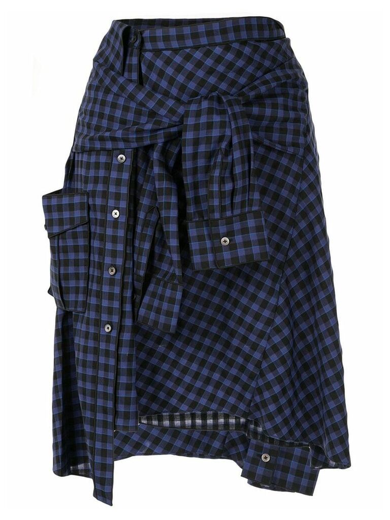 PortsPURE checked tied sleeves skirt - Blue