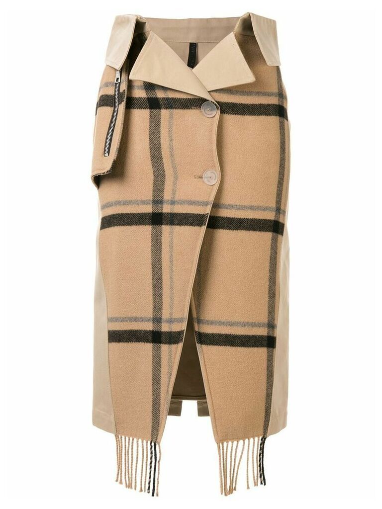 Unravel Project check scarf buttoned skirt - Brown