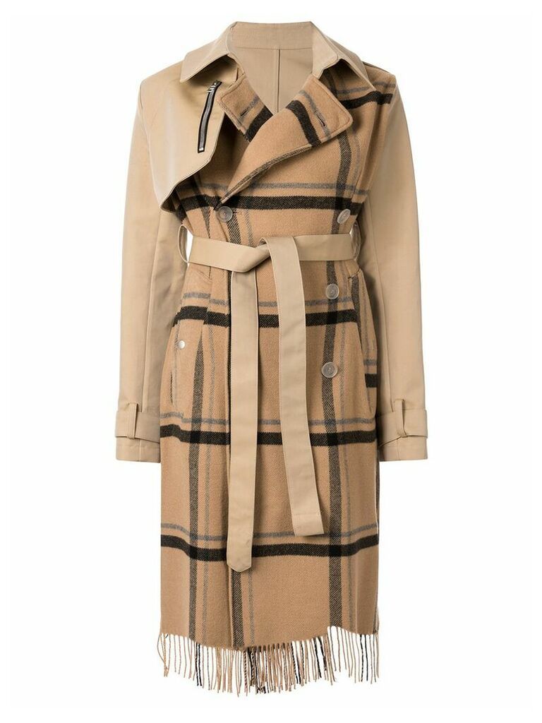 Unravel Project check scarf trench coat - Brown