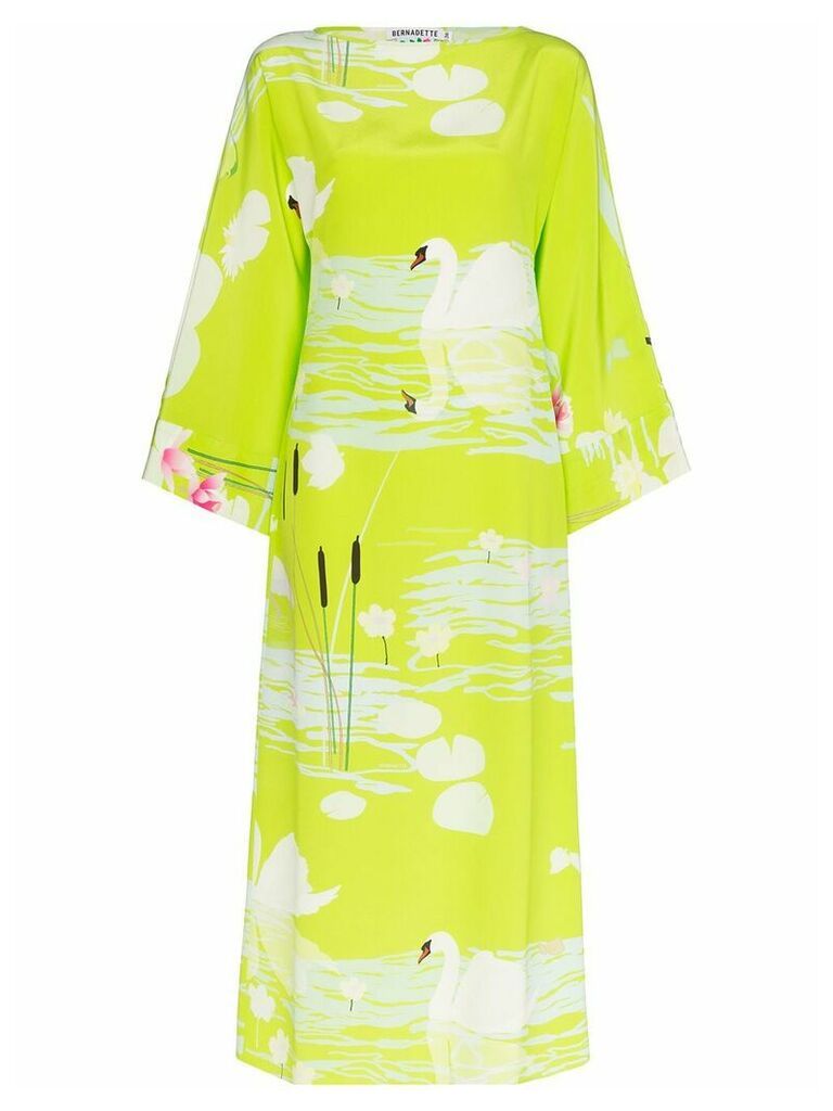 Bernadette Lily swan-print silk midi dress - Green