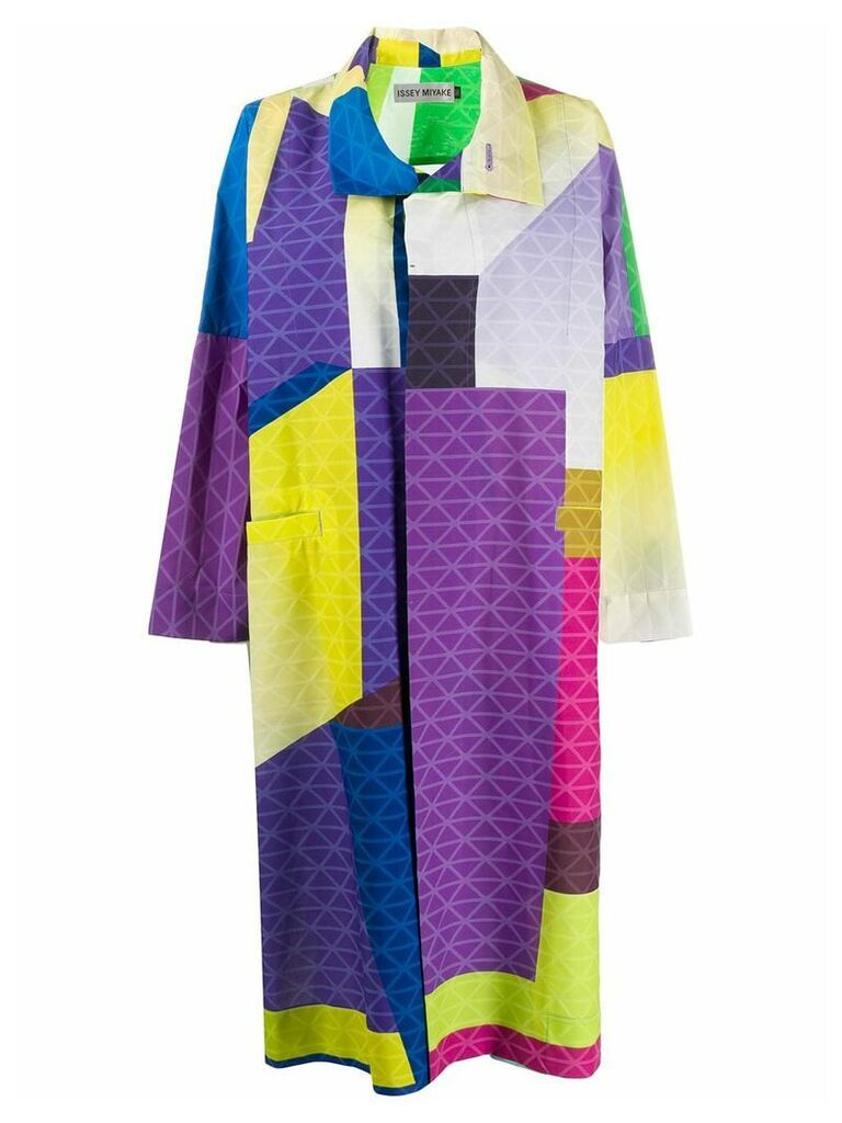 Issey Miyake oversized color-block coat - PURPLE