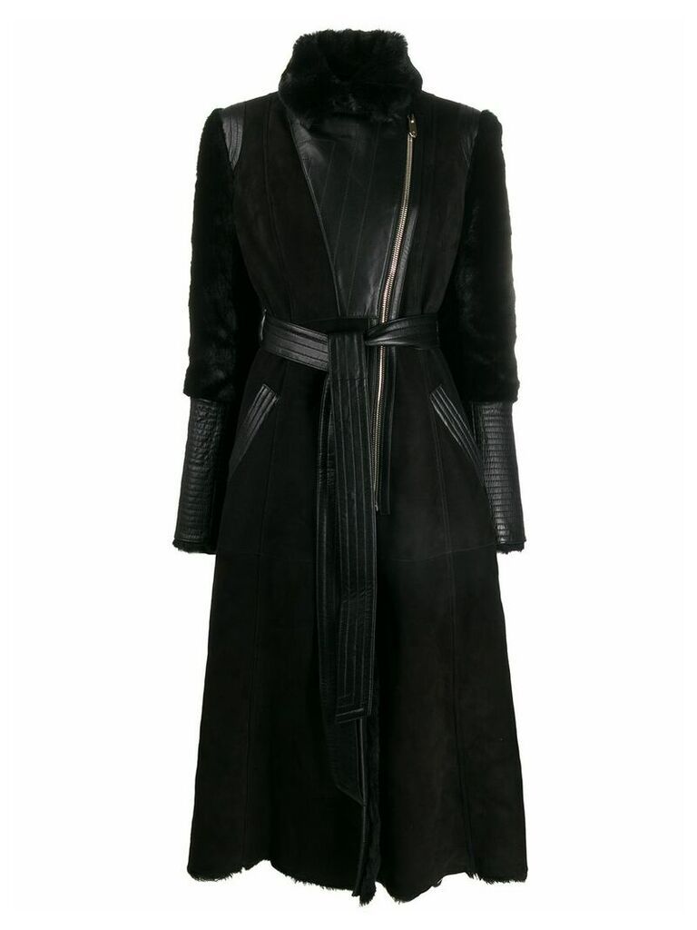 Temperley London multi-textured belted coat - Black
