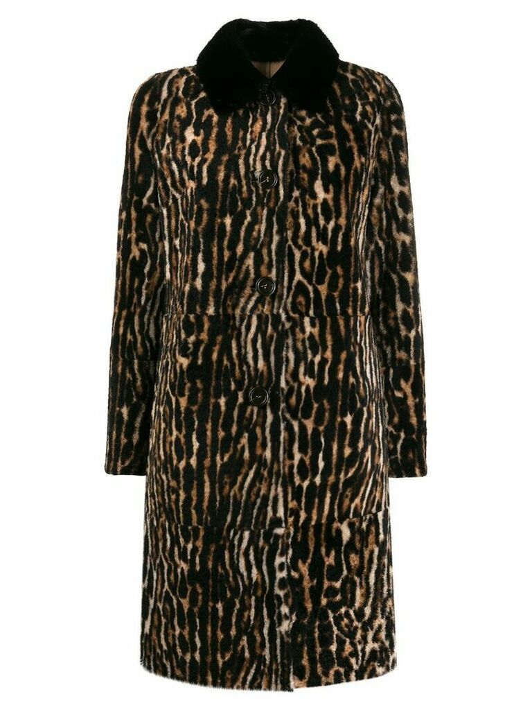 Yves Salomon button up leopard print coat - NEUTRALS