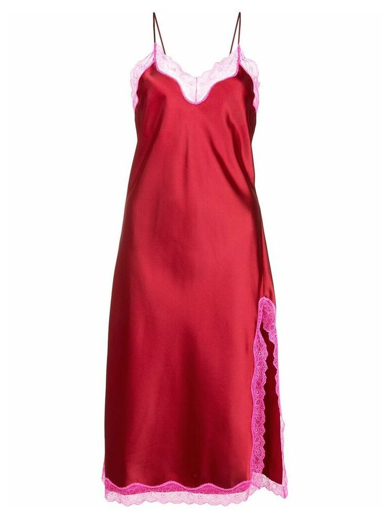 Callipygian neon pink lace slip dress - Red
