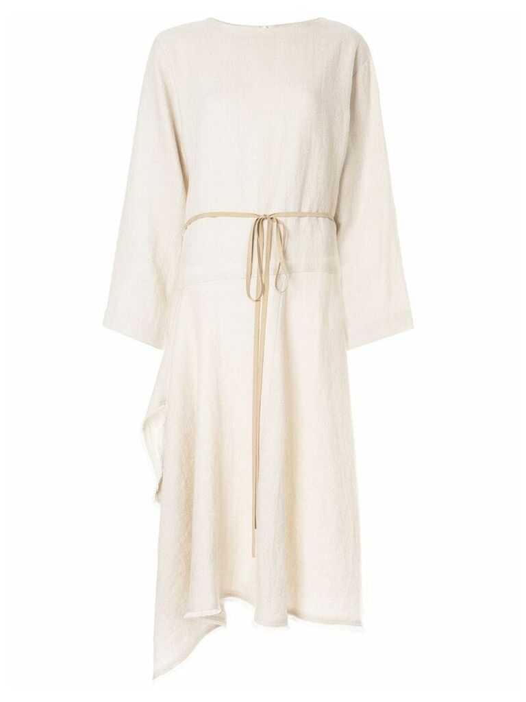 Seya. asymmetric belted dress - White