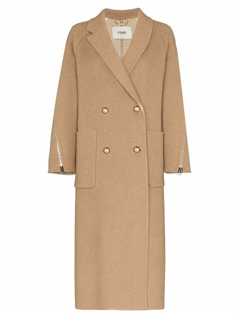 Fendi zip-detailed double-breasted coat - Brown