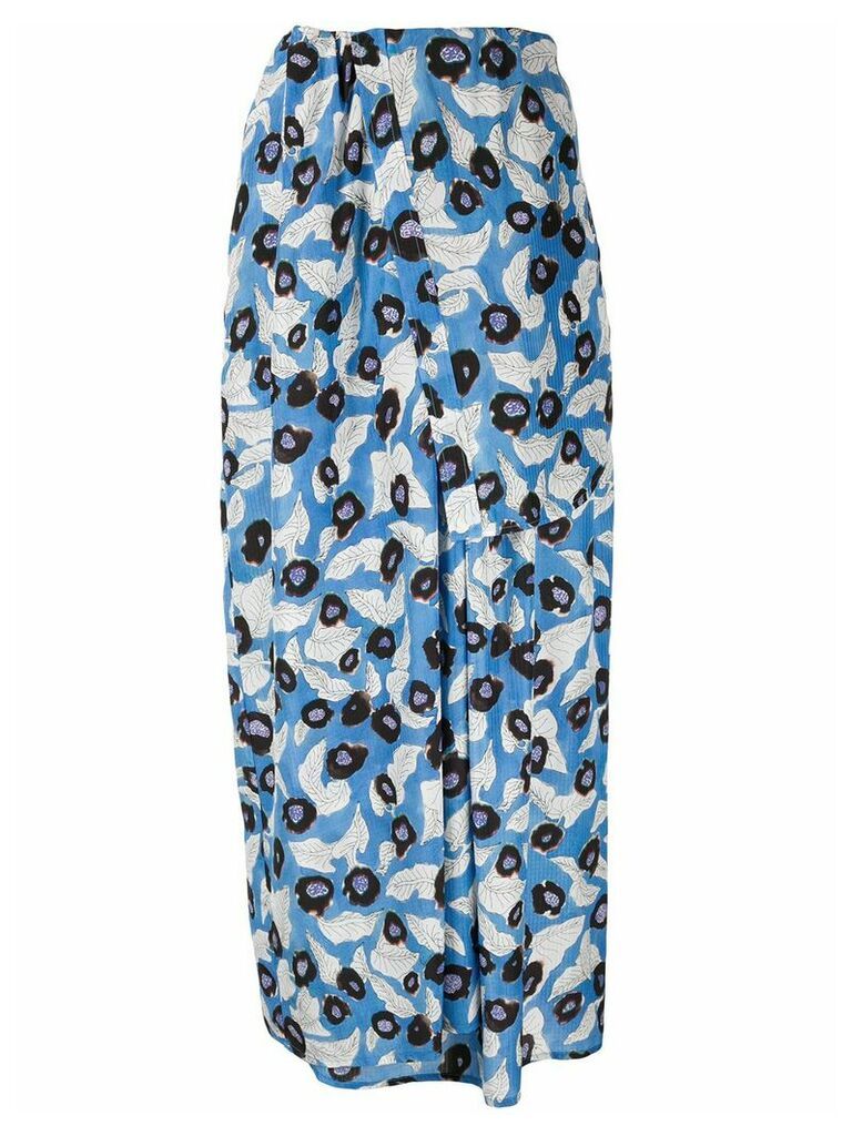 Christian Wijnants foliage-print silk skirt - Blue