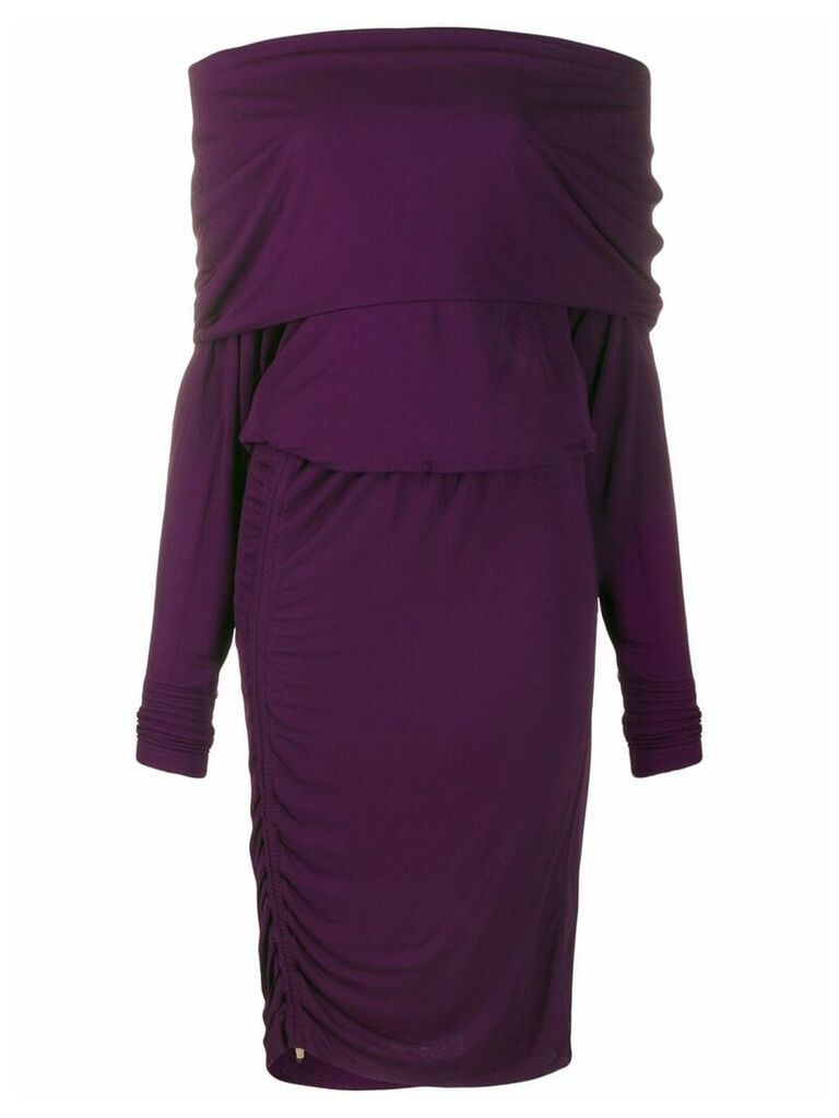 Roberto Cavalli ruched style off-shoulder dress - PURPLE