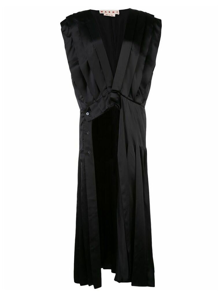 Marni V-neck pleated asymmetric dress - Black