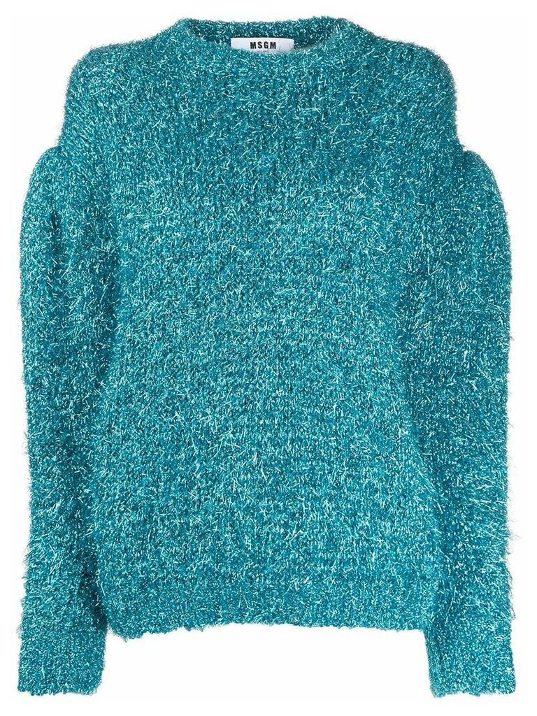 MSGM sparkle knit balloon-sleeve jumper - Blue