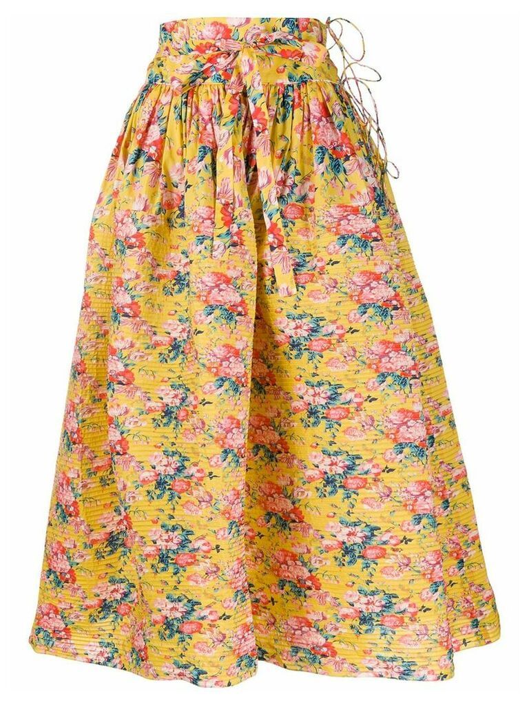 Horror Vacui floral printed flared skirt - Yellow