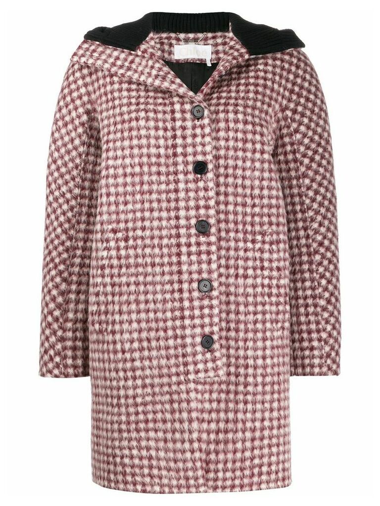 Chloé checked hooded coat - Red