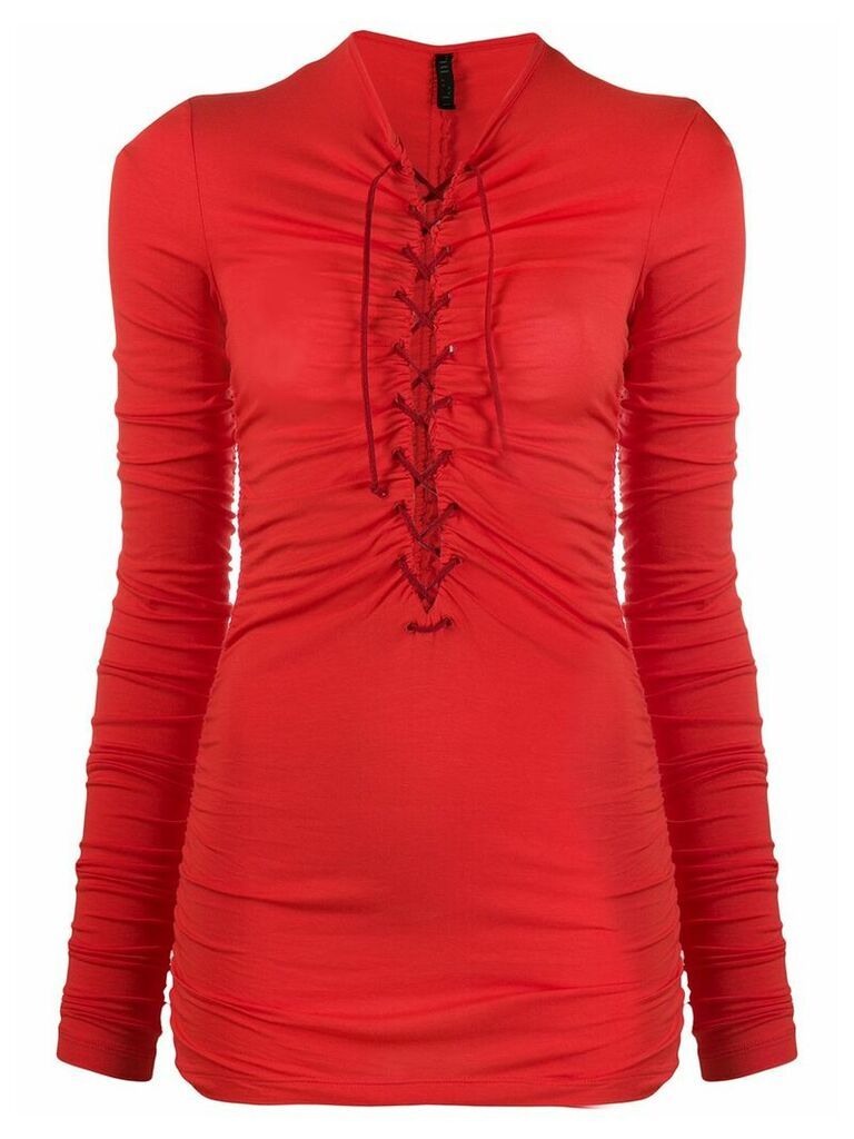 UNRAVEL PROJECT lace-up ruched top - Red