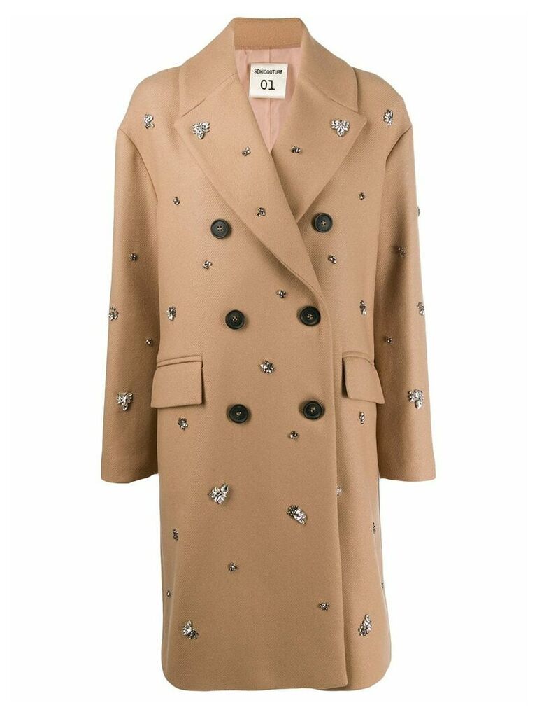 Semicouture embellished double-breasted coat - NEUTRALS