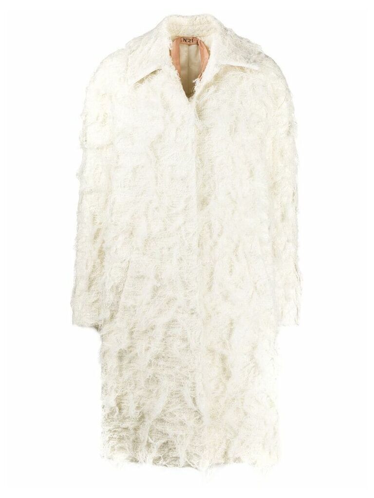 Nº21 textured single breasted coat - White
