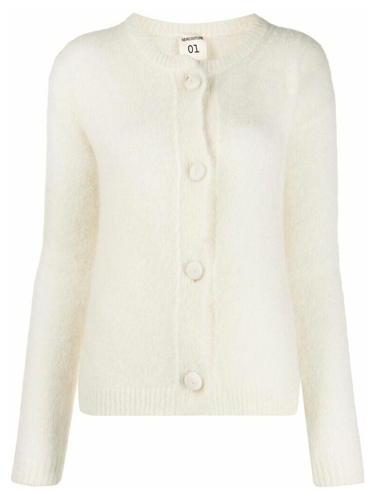 Semicouture fuzzy-knit ribbed cardigan - White