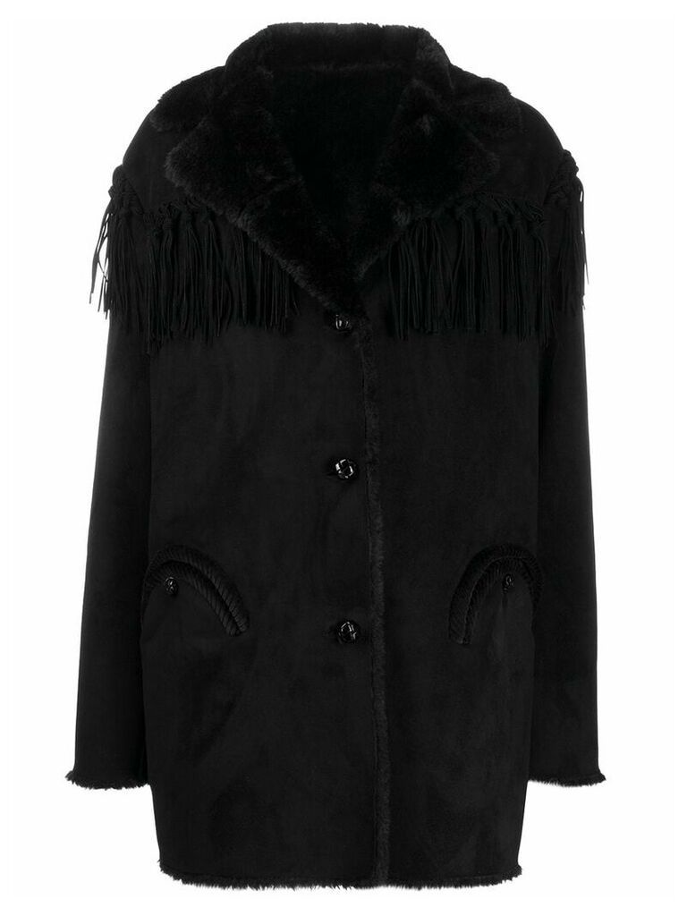 Blazé Milano fringed trim single-breasted coat - Black