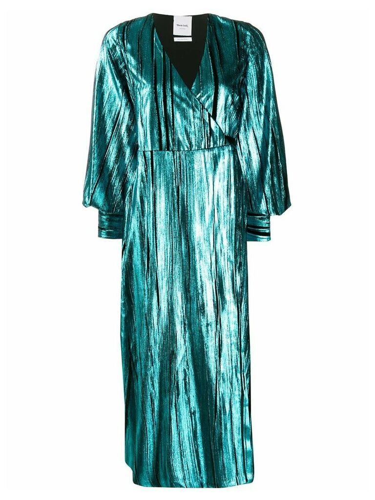 Black Coral Ava metallized wrap dress - Blue