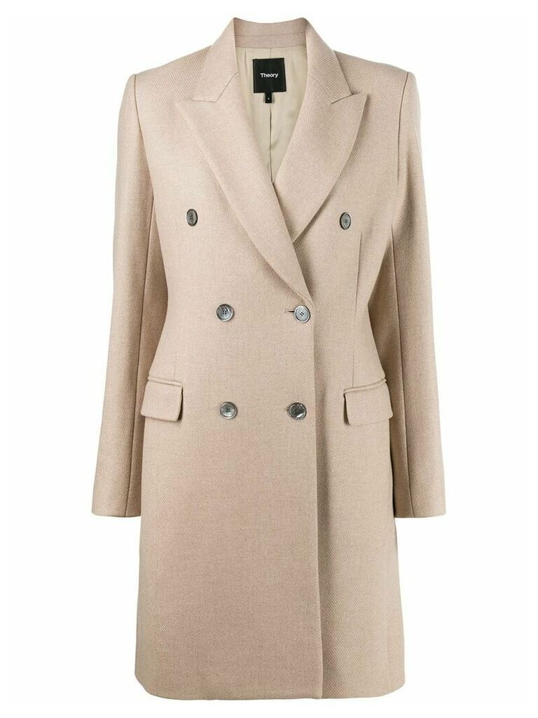 Theory double-breasted twill coat - NEUTRALS
