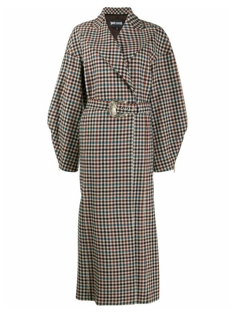 Just Cavalli belted checked coat - Brown