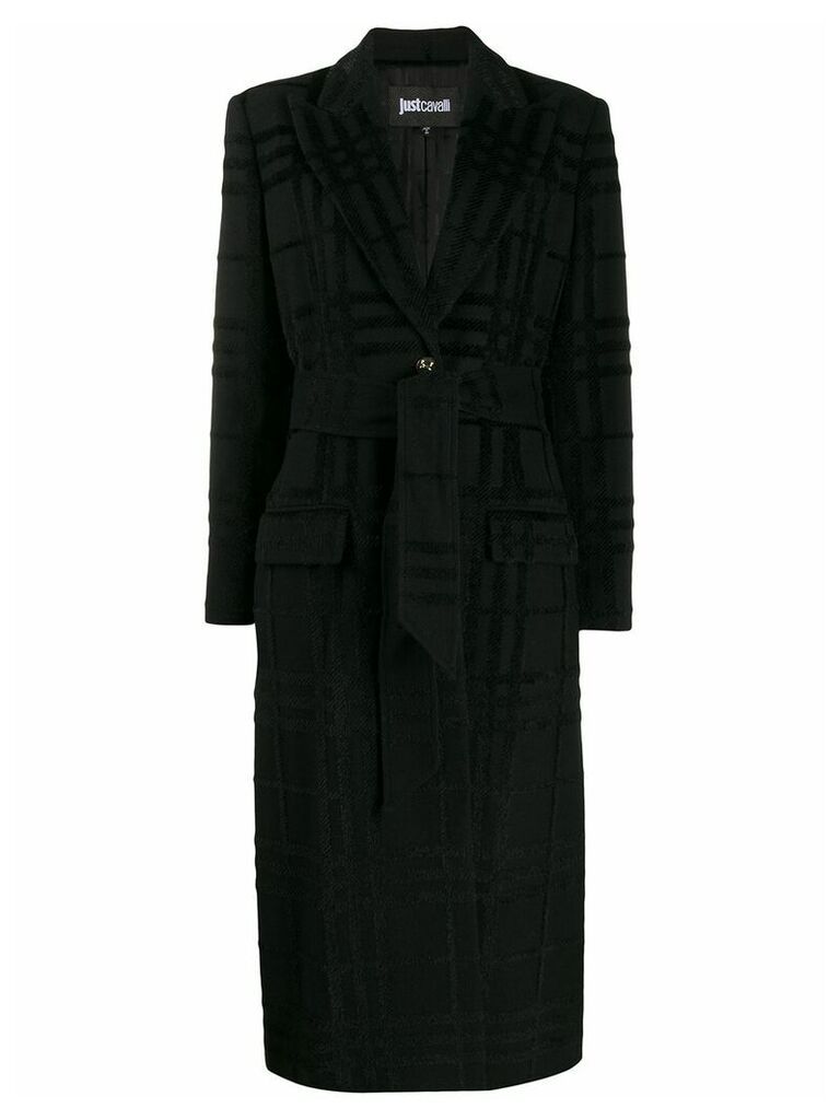 Just Cavalli belted checked pattern coat - Black