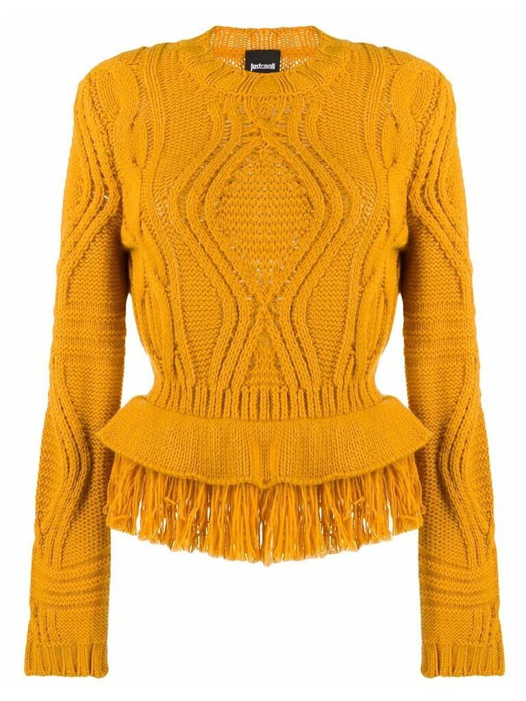 Just Cavalli cable knit fringed jumper - ORANGE