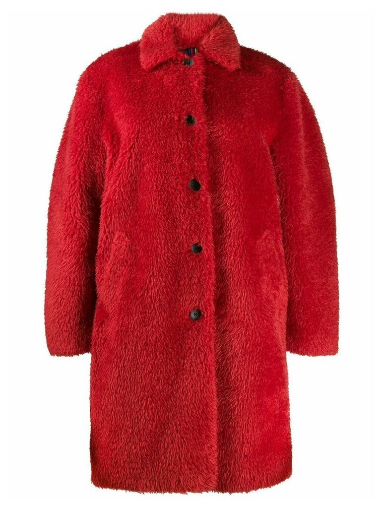 PS Paul Smith single-breasted faux-fur coat - Red