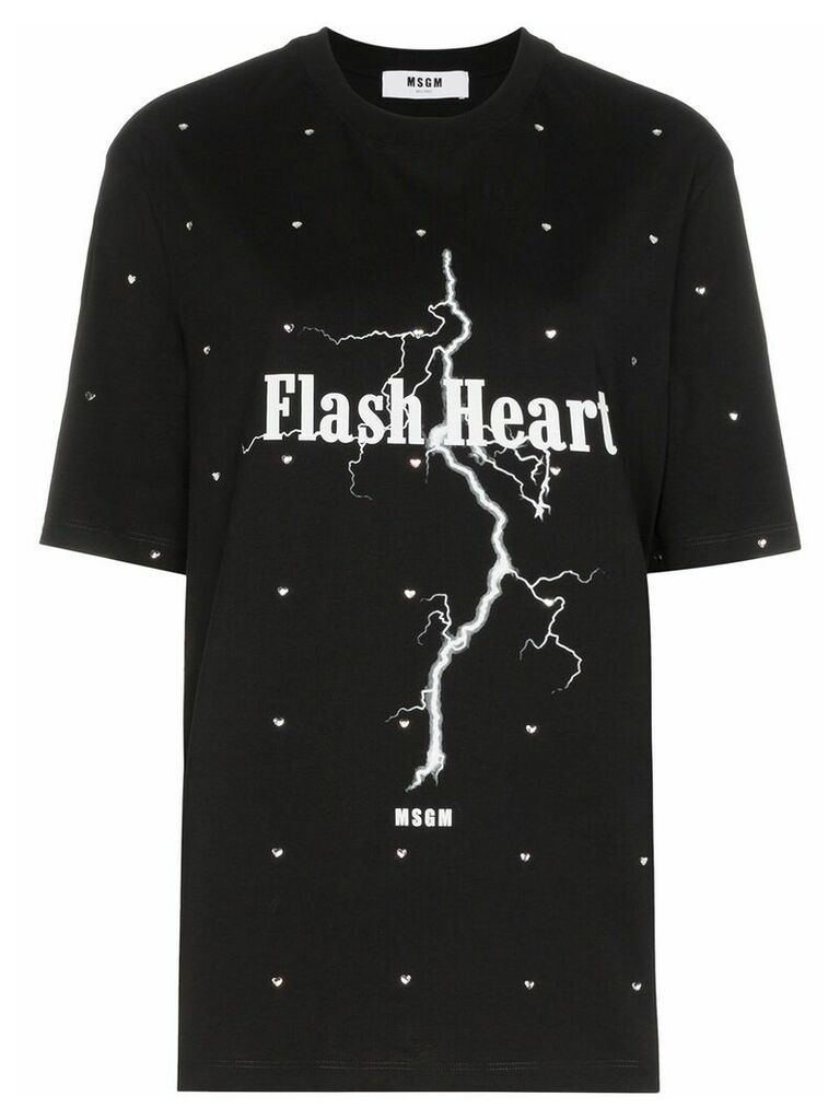 MSGM Flash Heart crystal-embellished T-shirt - Black