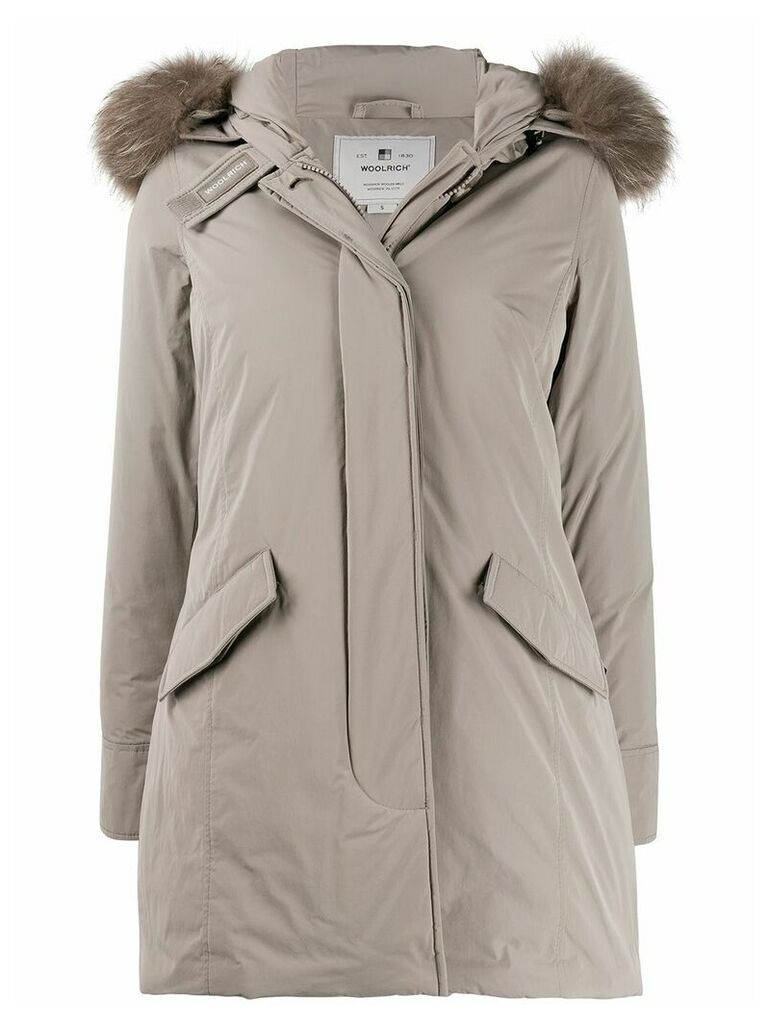 Woolrich fur-trimmed hooded zip-up coat - NEUTRALS