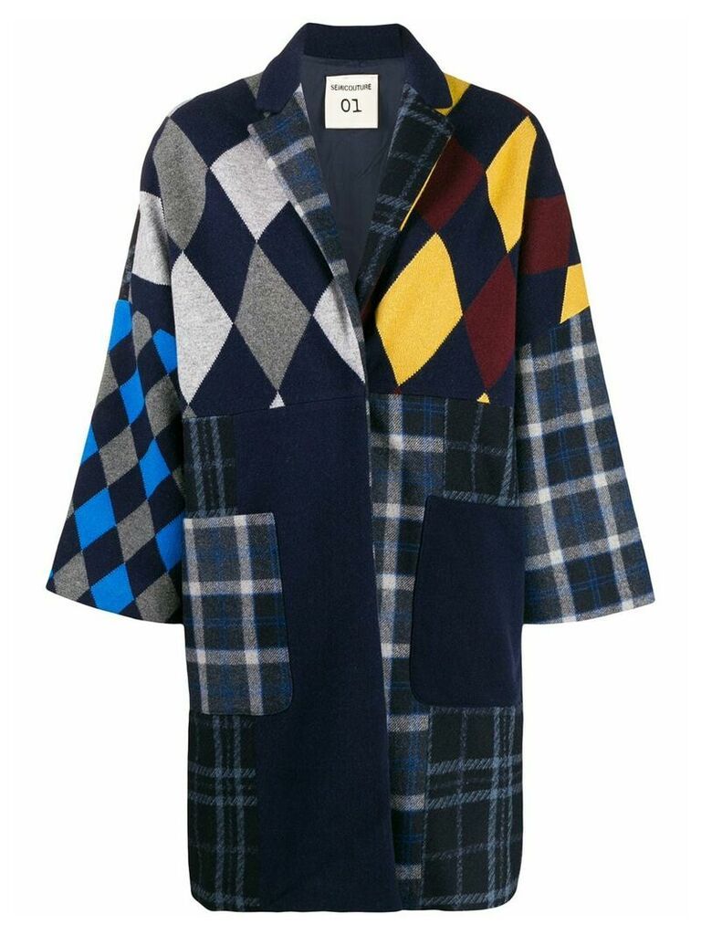 Semicouture oversized patchwork coat - Blue