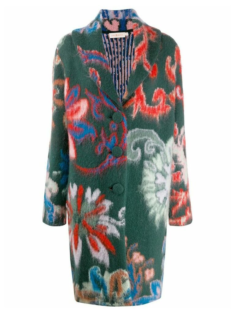 Tory Burch floral pattern mid-length coat - Green