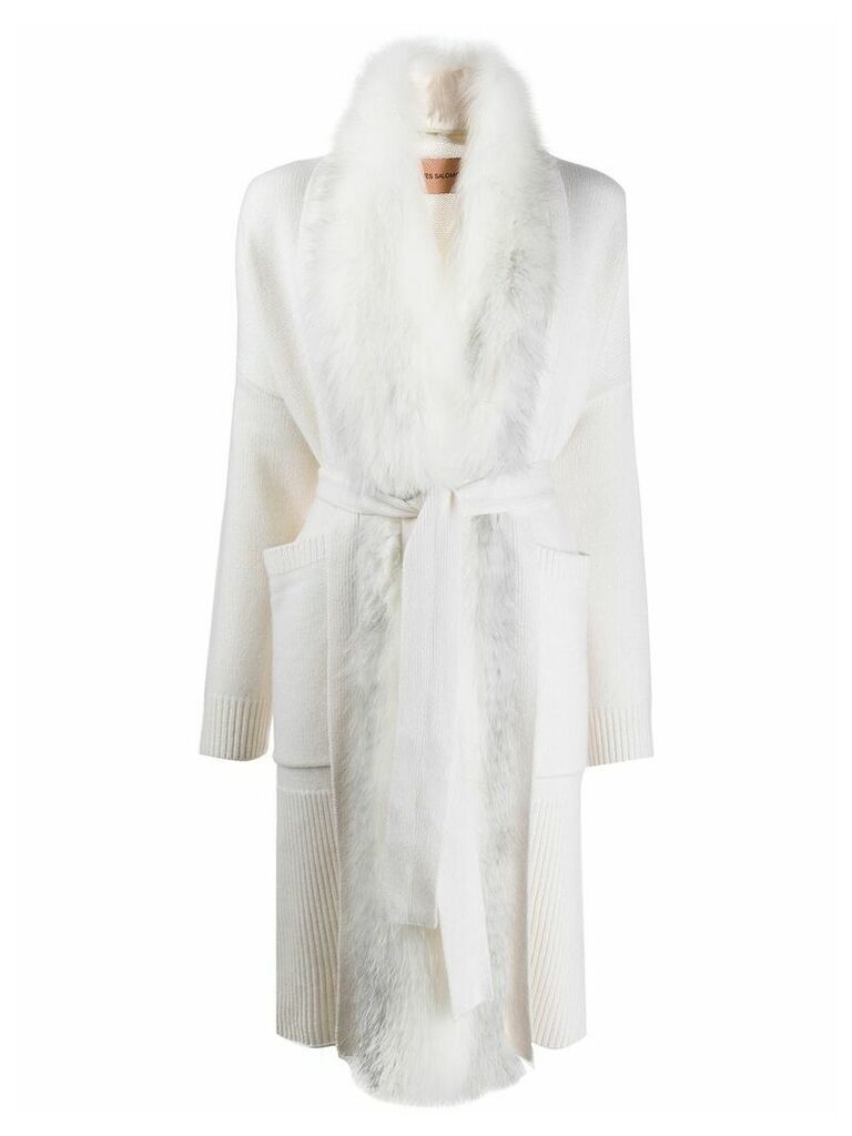 Yves Salomon belted cardi-coat - White