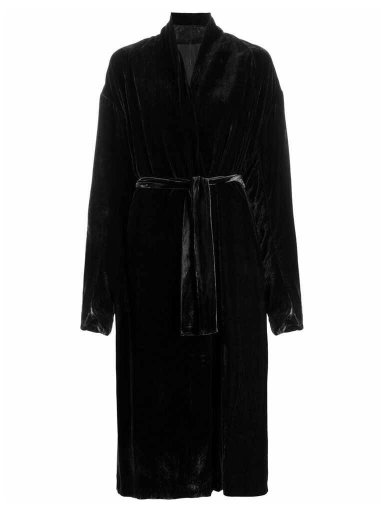 Masnada long velvet belted coat - Black
