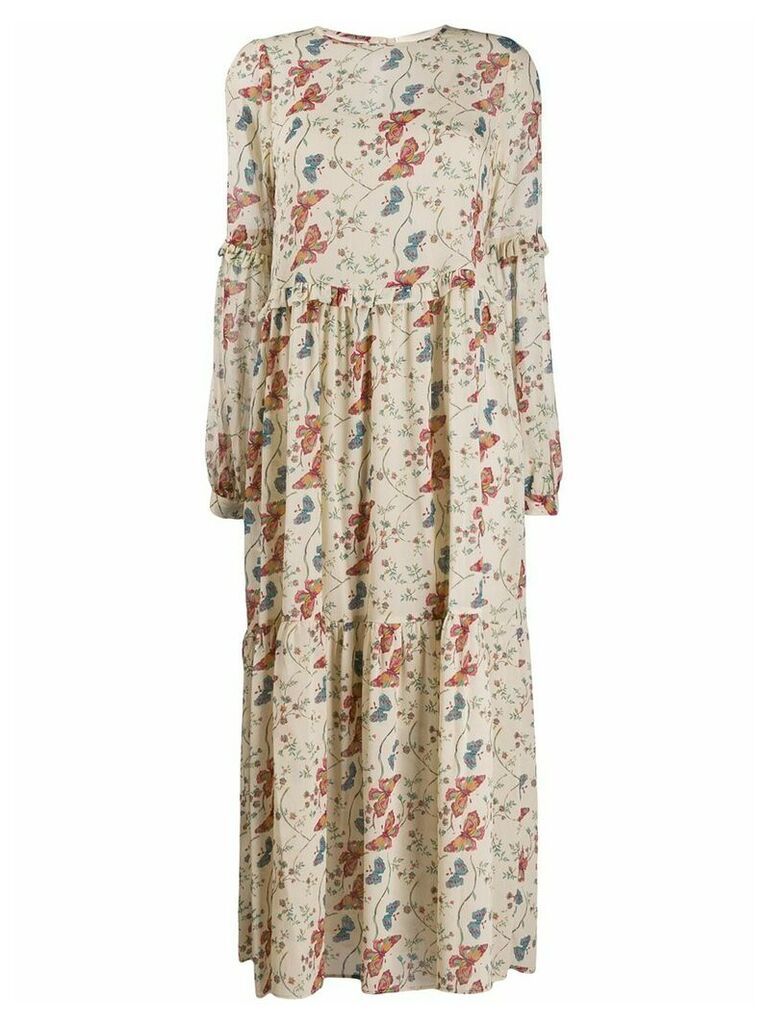 Semicouture long floral panelled dress - NEUTRALS