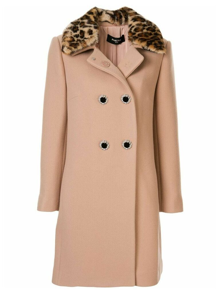 Paule Ka leopard print trim coat - PINK