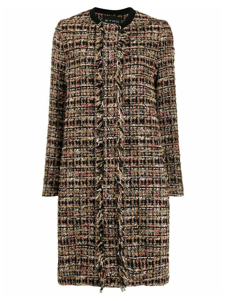 Etro fringed tweed coat - Brown