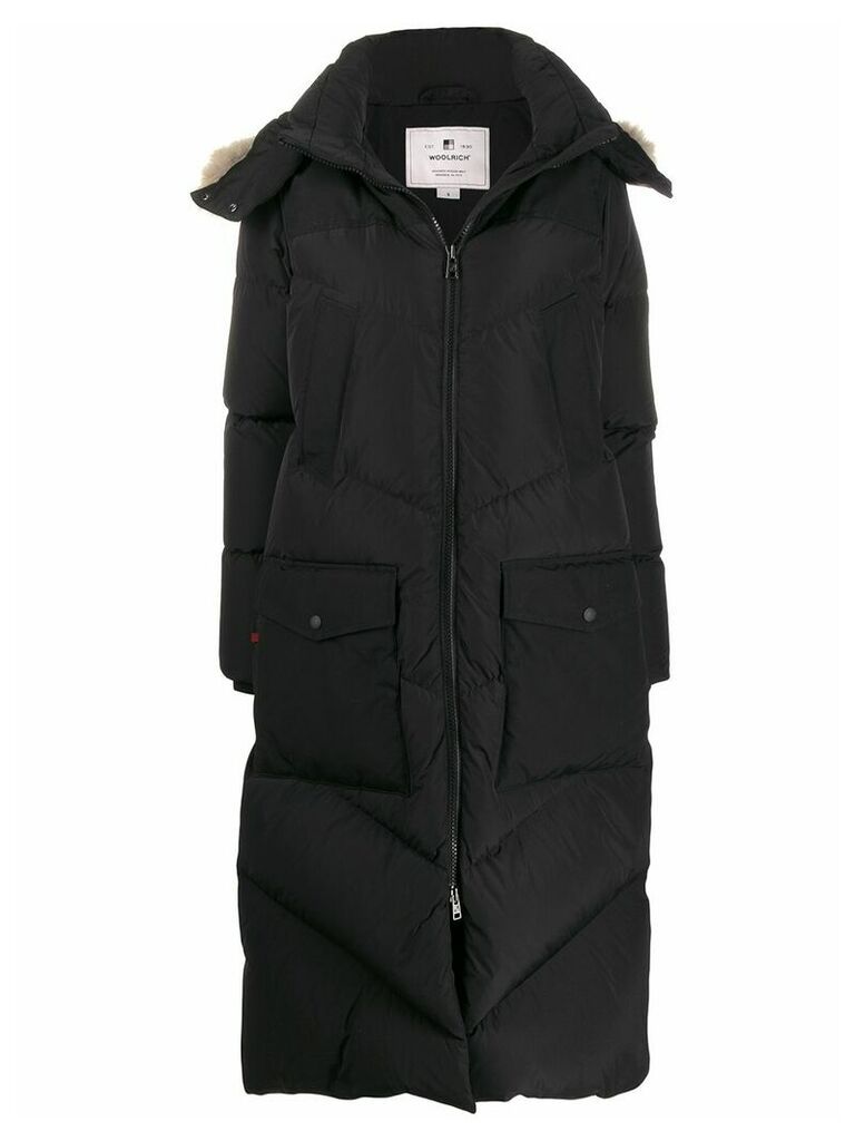 Woolrich quilted zip-up long coat - Black