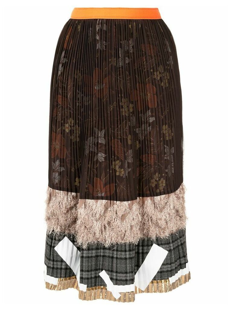 Kolor pleated patchwork midi skirt - Brown