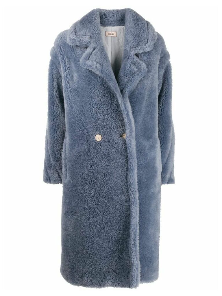 Yves Salomon double-breasted faux fur coat - Blue