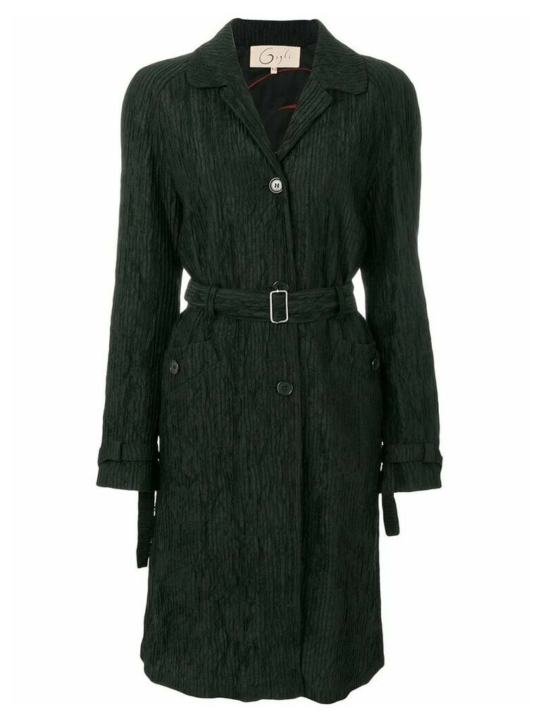 Romeo Gigli Pre-Owned pleated belted coat - Black