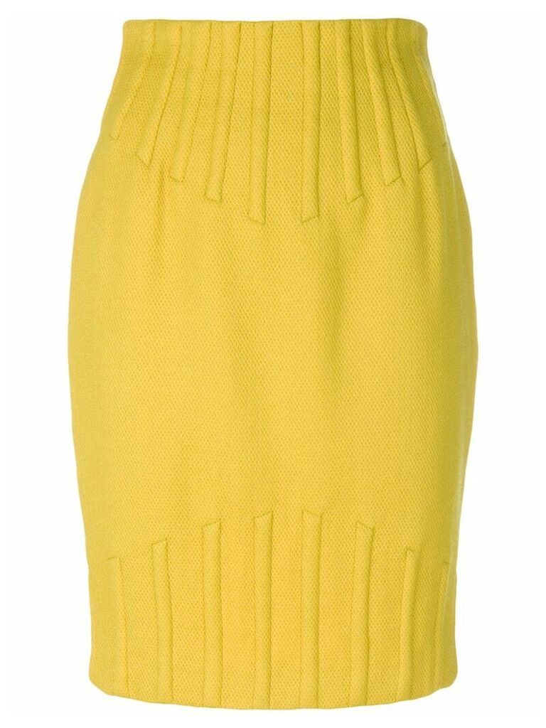 Thierry Mugler Pre-Owned rib detail pencil skirt - Yellow