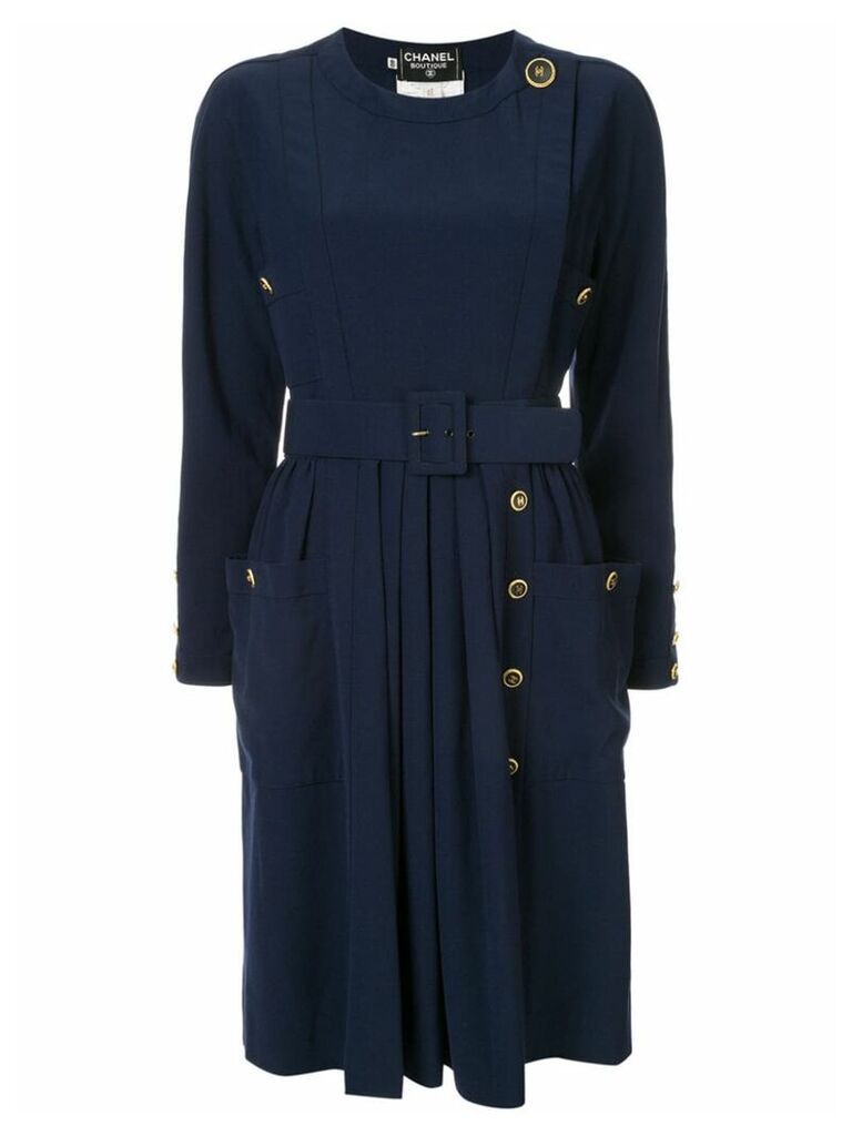 Chanel Pre-Owned flared belted dress - Blue