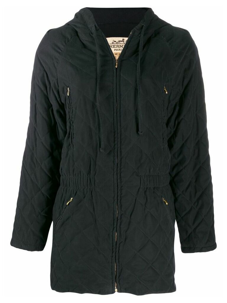 Hermès pre-owned diamond quilted parka coat - Black