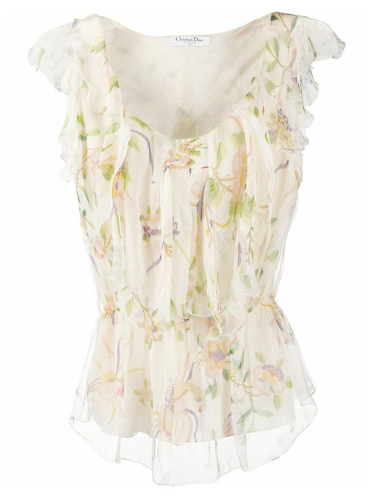 Christian Dior pre-owned flower ruffle top - Neutrals