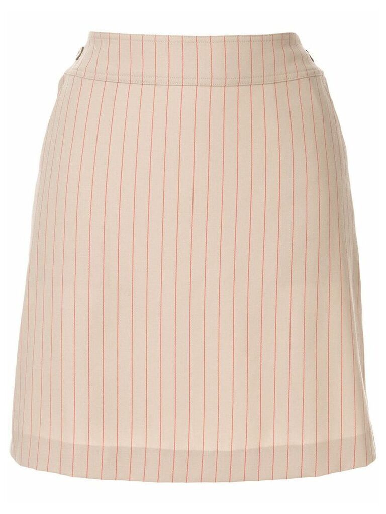 Chanel Pre-Owned CC button charm stripe skirt - Brown