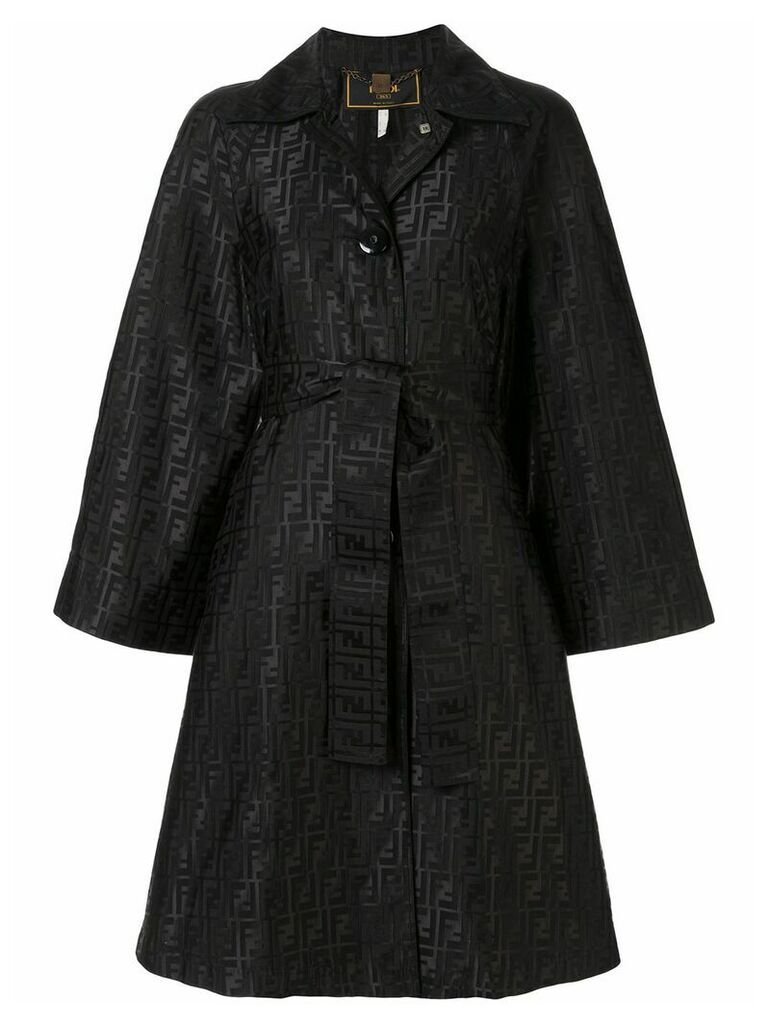 Fendi Pre-Owned Zucca pattern belted coat - Black